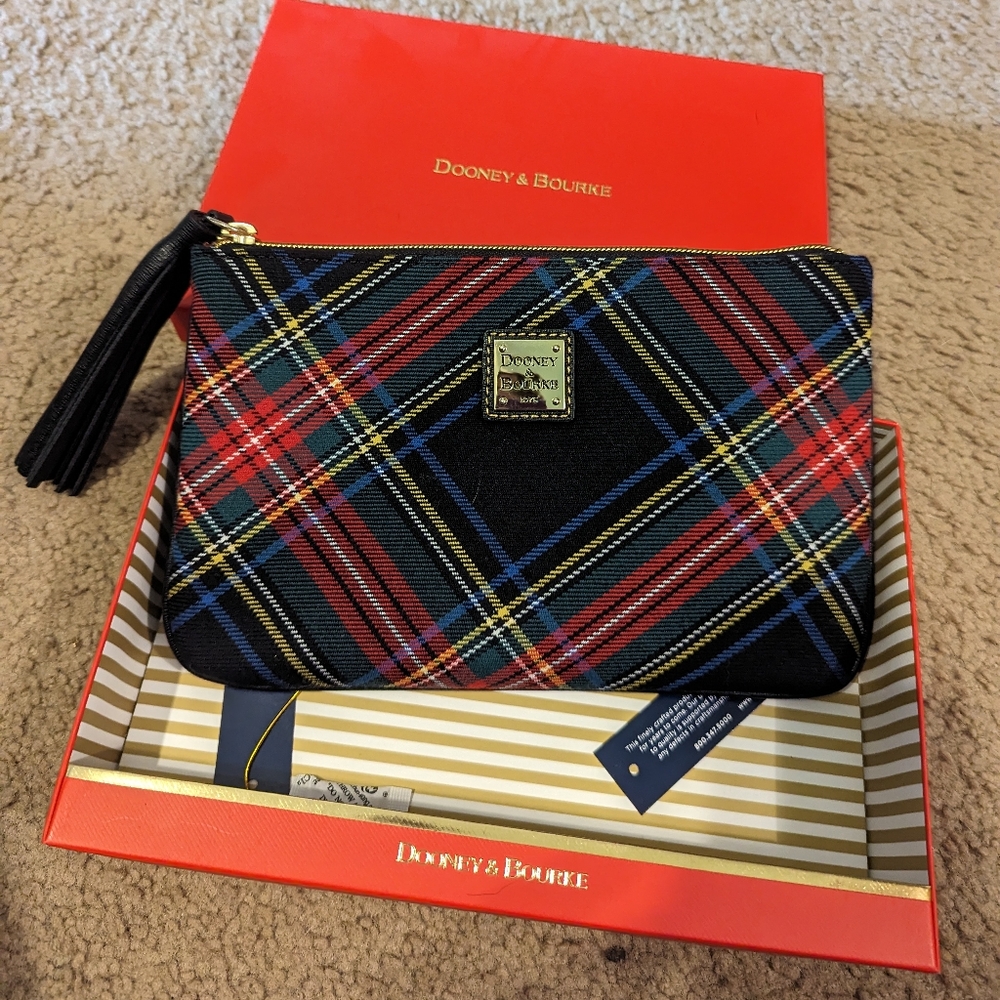 Dooney & Bourke Black Tartan Plaid  Carrington Pouch Clutch
